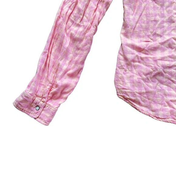 Maurices pink & orange plaid checkered long sleeve button down shirt - Picture 12 of 14